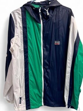 Levi's blue and green colorblock hooded windbreaker